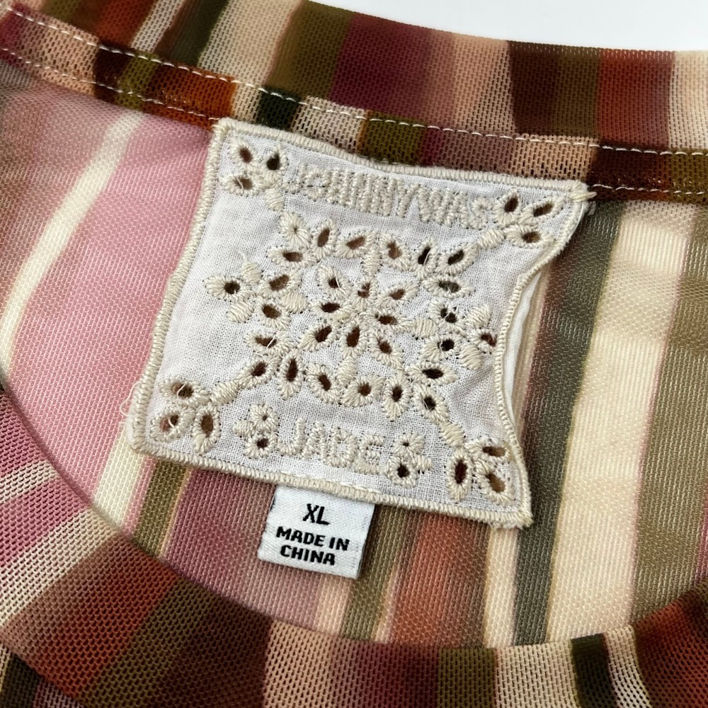 Johnny Was Eleanor Mesh Short SleeveTop Striped Pink Brown Women's Size XL - Picture 5 of 9